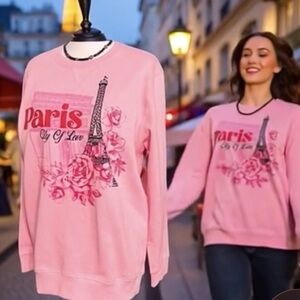 Pink Sweatshirt Paris City of Love Pink Eiffel Tower With Roses NWT
